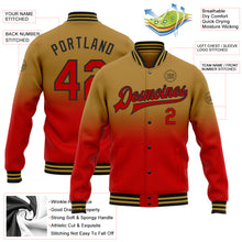 Laden Sie das Bild in den Galerie-Viewer, Custom Old Gold Red-Black Bomber Full-Snap Varsity Letterman Fade Fashion Jacket
