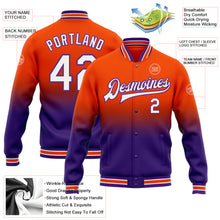 Load image into Gallery viewer, Custom Orange White-Purple Bomber Full-Snap Varsity Letterman Fade Fashion Jacket
