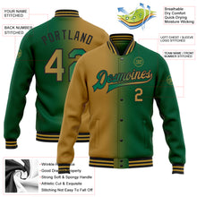 Laden Sie das Bild in den Galerie-Viewer, Custom Kelly Green Old Gold-Black Bomber Full-Snap Varsity Letterman Gradient Fashion Jacket
