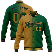 Laden Sie das Bild in den Galerie-Viewer, Custom Kelly Green Old Gold-Black Bomber Full-Snap Varsity Letterman Gradient Fashion Jacket
