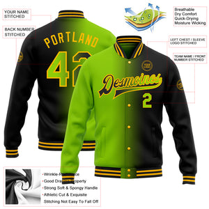 Custom Black Neon Green-Gold Bomber Full-Snap Varsity Letterman Gradient Fashion Jacket