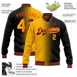 Custom Black Gold-Orange Bomber Full-Snap Varsity Letterman Gradient Fashion Jacket
