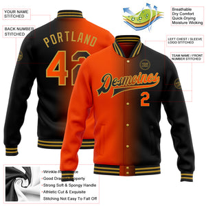 Custom Black Orange-Old Gold Bomber Full-Snap Varsity Letterman Gradient Fashion Jacket