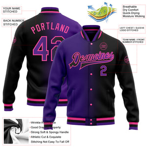 Custom Black Purple-Pink Bomber Full-Snap Varsity Letterman Gradient Fashion Jacket