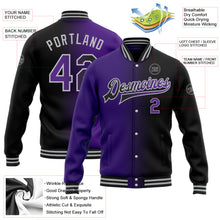 Load image into Gallery viewer, Custom Black Purple-Gray Bomber Full-Snap Varsity Letterman Gradient Fashion Jacket

