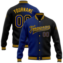 Laden Sie das Bild in den Galerie-Viewer, Custom Black Royal-Gold Bomber Full-Snap Varsity Letterman Gradient Fashion Jacket
