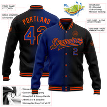 Laden Sie das Bild in den Galerie-Viewer, Custom Black Royal-Orange Bomber Full-Snap Varsity Letterman Gradient Fashion Jacket
