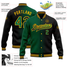 Laden Sie das Bild in den Galerie-Viewer, Custom Black Kelly Green-Gold Bomber Full-Snap Varsity Letterman Gradient Fashion Jacket
