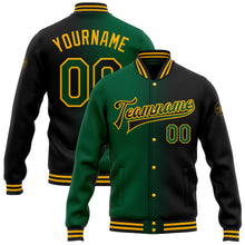 Laden Sie das Bild in den Galerie-Viewer, Custom Black Kelly Green-Gold Bomber Full-Snap Varsity Letterman Gradient Fashion Jacket
