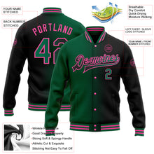 Laden Sie das Bild in den Galerie-Viewer, Custom Black Kelly Green-Pink Bomber Full-Snap Varsity Letterman Gradient Fashion Jacket
