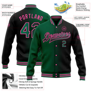 Custom Black Kelly Green-Pink Bomber Full-Snap Varsity Letterman Gradient Fashion Jacket