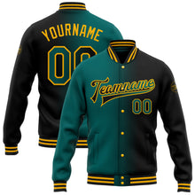 Load image into Gallery viewer, Custom Black Teal-Gold Bomber Full-Snap Varsity Letterman Gradient Fashion Jacket
