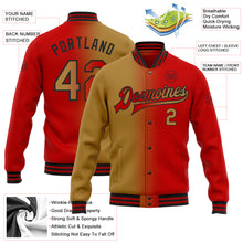 Load image into Gallery viewer, Custom Red Old Gold-Black Bomber Full-Snap Varsity Letterman Gradient Fashion Jacket
