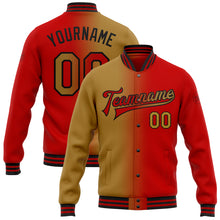 Load image into Gallery viewer, Custom Red Old Gold-Black Bomber Full-Snap Varsity Letterman Gradient Fashion Jacket
