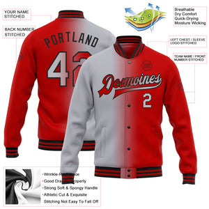 Custom Red Gray-Black Bomber Full-Snap Varsity Letterman Gradient Fashion Jacket