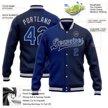 Laden Sie das Bild in den Galerie-Viewer, Custom Navy Royal-Gray Bomber Full-Snap Varsity Letterman Gradient Fashion Jacket
