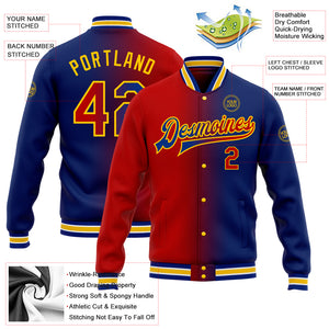 Custom Royal Red-Yellow Bomber Full-Snap Varsity Letterman Gradient Fashion Jacket