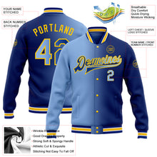 Load image into Gallery viewer, Custom Royal Light Blue-Yellow Bomber Full-Snap Varsity Letterman Gradient Fashion Jacket
