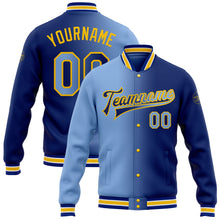 Load image into Gallery viewer, Custom Royal Light Blue-Yellow Bomber Full-Snap Varsity Letterman Gradient Fashion Jacket
