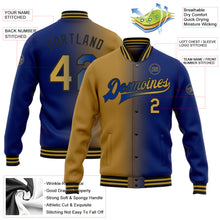 Load image into Gallery viewer, Custom Royal Old Gold-Black Bomber Full-Snap Varsity Letterman Gradient Fashion Jacket
