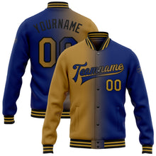 Charger l&#39;image dans la galerie, Custom Royal Old Gold-Black Bomber Full-Snap Varsity Letterman Gradient Fashion Jacket
