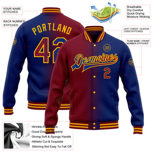 Custom Royal Crimson-Gold Bomber Full-Snap Varsity Letterman Gradient Fashion Jacket