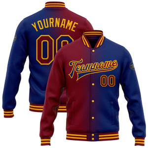 Custom Royal Crimson-Gold Bomber Full-Snap Varsity Letterman Gradient Fashion Jacket