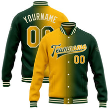 Load image into Gallery viewer, Custom Green Gold-Cream Bomber Full-Snap Varsity Letterman Gradient Fashion Jacket

