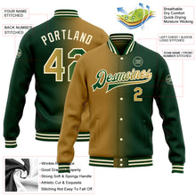 Load image into Gallery viewer, Custom Green Old Gold-Cream Bomber Full-Snap Varsity Letterman Gradient Fashion Jacket
