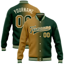 Load image into Gallery viewer, Custom Green Old Gold-Cream Bomber Full-Snap Varsity Letterman Gradient Fashion Jacket
