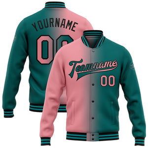 Custom Teal Medium Pink-Black Bomber Full-Snap Varsity Letterman Gradient Fashion Jacket