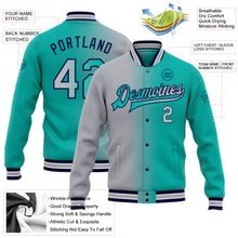 Laden Sie das Bild in den Galerie-Viewer, Custom Aqua Gray-Navy Bomber Full-Snap Varsity Letterman Gradient Fashion Jacket
