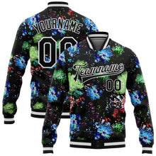 Laden Sie das Bild in den Galerie-Viewer, Custom Black White Glitter Bloom 3D Pattern Design Bomber Full-Snap Varsity Letterman Jacket
