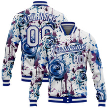 Load image into Gallery viewer, Custom White Royal Drip Painting Rose 3D Pattern Design Bomber Full-Snap Varsity Letterman Jacket
