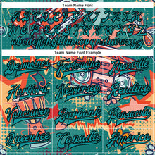 Laden Sie das Bild in den Galerie-Viewer, Custom Teal Black Music Festival 3D Pattern Design Bomber Full-Snap Varsity Letterman Jacket
