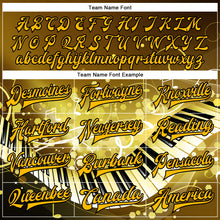 Laden Sie das Bild in den Galerie-Viewer, Custom Brown Gold-Black Piano Music Festival 3D Pattern Design Bomber Full-Snap Varsity Letterman Jacket
