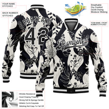 Laden Sie das Bild in den Galerie-Viewer, Custom Black White Floral Wave 3D Pattern Design Bomber Full-Snap Varsity Letterman Jacket

