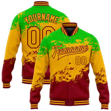 Load image into Gallery viewer, Custom Green Gold-Crimson Black History Month 3D Pattern Design Bomber Full-Snap Varsity Letterman Jacket
