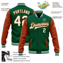 Load image into Gallery viewer, Custom Kelly Green White-Texas Orange Bomber Full-Snap Varsity Letterman Two Tone Jacket
