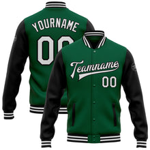 Load image into Gallery viewer, Custom Kelly Green White-Black Bomber Full-Snap Varsity Letterman Two Tone Jacket
