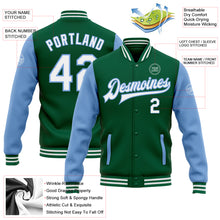 Load image into Gallery viewer, Custom Kelly Green White-Light Blue Bomber Full-Snap Varsity Letterman Two Tone Jacket
