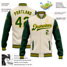 Load image into Gallery viewer, Custom Cream Green-Gold Bomber Full-Snap Varsity Letterman Two Tone Jacket
