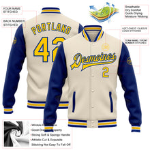 Load image into Gallery viewer, Custom Cream Yellow-Royal Bomber Full-Snap Varsity Letterman Two Tone Jacket
