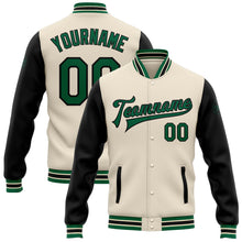 Load image into Gallery viewer, Custom Cream Kelly Green-Black Bomber Full-Snap Varsity Letterman Two Tone Jacket
