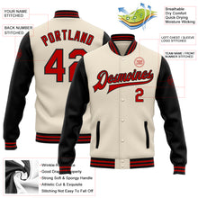 Laden Sie das Bild in den Galerie-Viewer, Custom Cream Red-Black Bomber Full-Snap Varsity Letterman Two Tone Jacket
