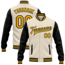 Load image into Gallery viewer, Custom Cream Gold-Black Bomber Full-Snap Varsity Letterman Two Tone Jacket
