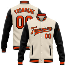 Laden Sie das Bild in den Galerie-Viewer, Custom Cream Orange-Black Bomber Full-Snap Varsity Letterman Two Tone Jacket
