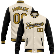 Load image into Gallery viewer, Custom Cream Old Gold-Black Bomber Full-Snap Varsity Letterman Two Tone Jacket
