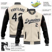 Load image into Gallery viewer, Custom Cream Black-Gray Bomber Full-Snap Varsity Letterman Two Tone Jacket
