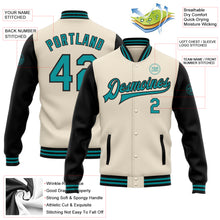 Load image into Gallery viewer, Custom Cream Teal-Black Bomber Full-Snap Varsity Letterman Two Tone Jacket
